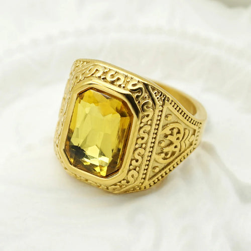 Vintage Stainless Steel Men's Ring with Brown Rhinestones – Gold & Silver Color Fashion Jewelry for Daily Wear, Party - Perfect Gift for Him