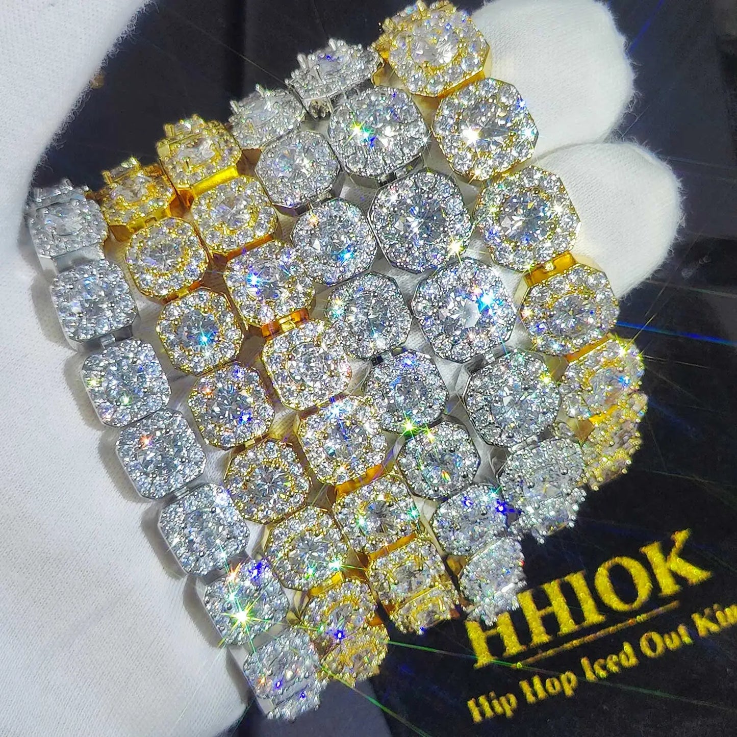 Unisex Hip Hop Iced Out CZ Tennis Bracelet – 10/12mm Square Diamond Link Chain Jewelry - Elegant Gift for All