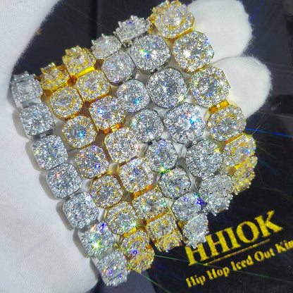 Unisex Hip Hop Iced Out CZ Tennis Bracelet – 10/12mm Square Diamond Link Chain Jewelry - Elegant Gift for All