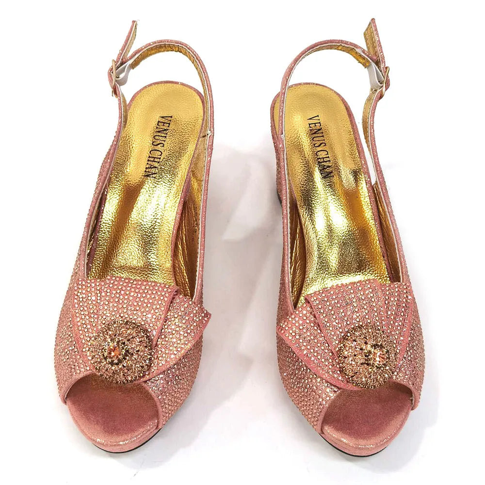 Women’s Wedding Shoes & Matching Diamond Bag Set – Italian Style Girly Glam Look Sandal & Clutch Handbag - Elegant Gift for Her