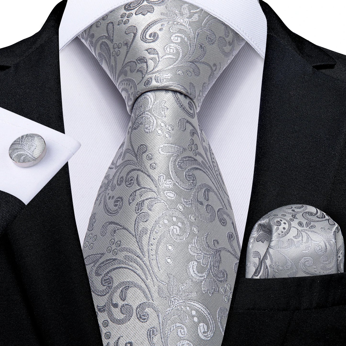 Luxury Orange Paisley Men's Tie Set for Business, Office, Party, Wedding| 3.15 Inch Silk Polyester Necktie, Cufflinks & Pocket Square - Perfect Gift for Him