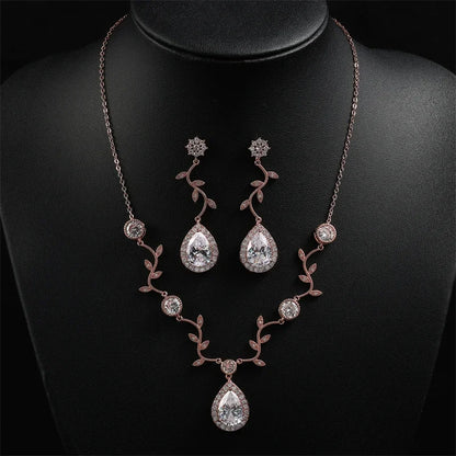 Women's Wedding Accessories Uilz Leaf Earrings & Necklace with Zircon Embellishments - Perfect Gift for Women