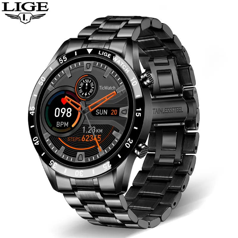 LIGE 2024 Smart Watch - Full Circle Touch Screen, Bluetooth Call, Waterproof, Health Monitoring - Elegant Gift for Men