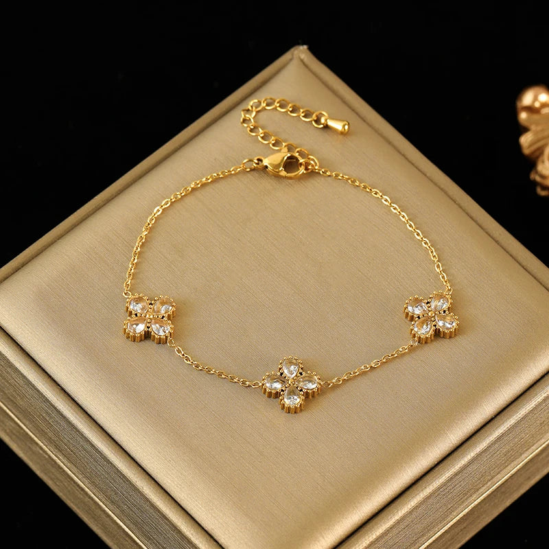 EILIECK 316L Stainless Steel White Zirconia Flower Petal Necklace Bracelet Earrings Set For Women New Trendy Jewelry Party Gift