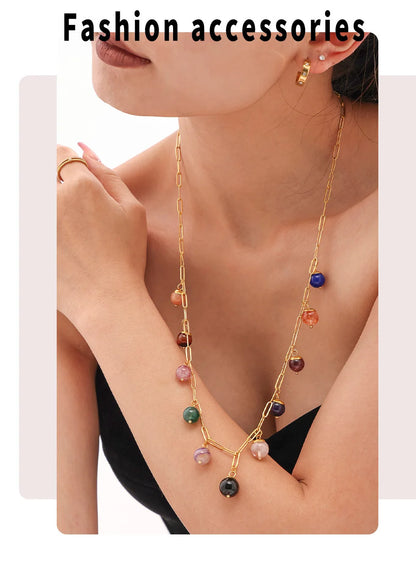 eye-catcher Round Nature Stones Necklace For Women Stainless Steel Chain Gold Plated Fashion Charm Jewelry Gift