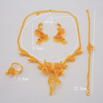 African Indian Gold Jewelry Set for Women – Dubai Style Bridal Tassel Long Necklace, Earrings, Ring & Bangle - Ideal Gift for Her