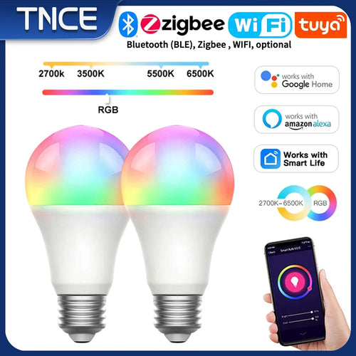 TNCE Tuya E27 Bulb WIFI/Zigbee/Bluetooth, Dimmable Light LED lamp 2700-6500k RGB, Smart Life APP, Voice with Alexa Google Home