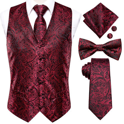Elegant Men's Formal Silk Vest & Accessories By Hi-Tie | Waistcoat Set with Tie, Bowtie, Hanky, Cufflinks for Business, Office, Party, Wedding - Ideal Gift for Him