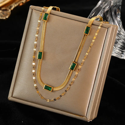 EILIECK 316L Stainless Steel White Green Red Zirconia Crystal Necklace For Women Fashion Neck Jewelry Wedding Party Accessories