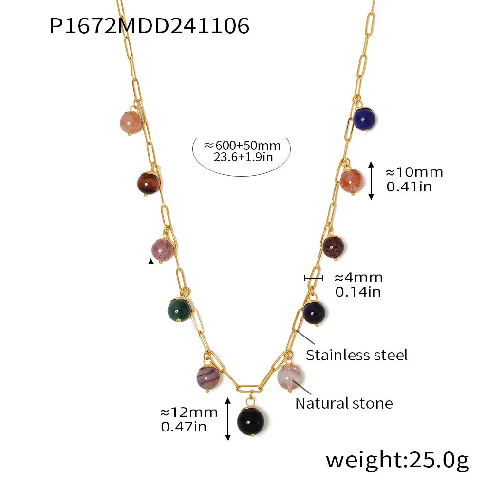 eye-catcher Round Nature Stones Necklace For Women Stainless Steel Chain Gold Plated Fashion Charm Jewelry Gift