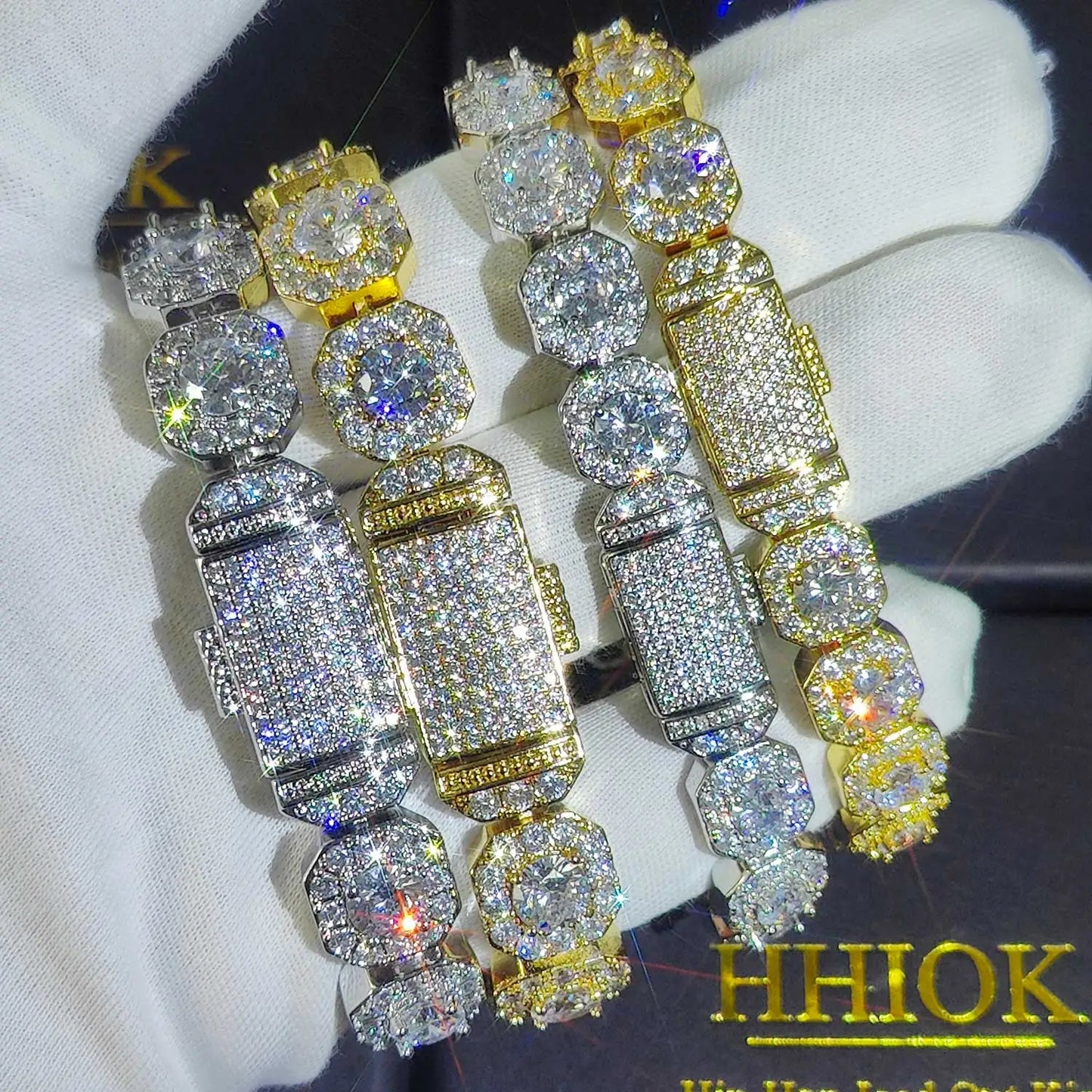 Unisex Hip Hop Iced Out CZ Tennis Bracelet – 10/12mm Square Diamond Link Chain Jewelry - Elegant Gift for All