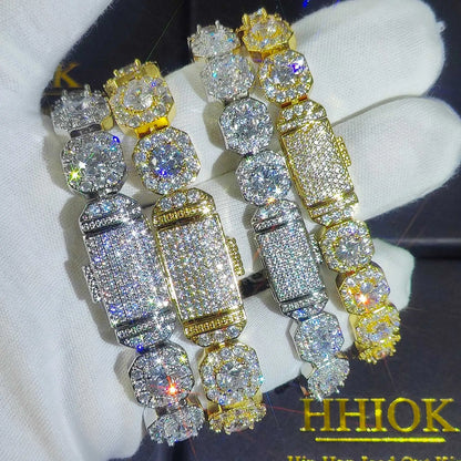 Unisex Hip Hop Iced Out CZ Tennis Bracelet – 10/12mm Square Diamond Link Chain Jewelry - Elegant Gift for All