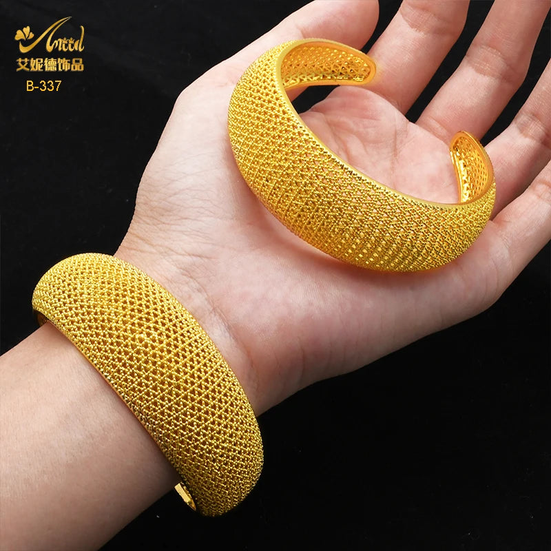 ANIID Dubai 24k Golden Cuff Bangles For Women - African Luxury Charm Bracelet Bangles Nigerian Wedding Gold Color Jewelry Gifts