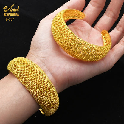 ANIID Dubai 24k Golden Cuff Bangles For Women - African Luxury Charm Bracelet Bangles Nigerian Wedding Gold Color Jewelry Gifts