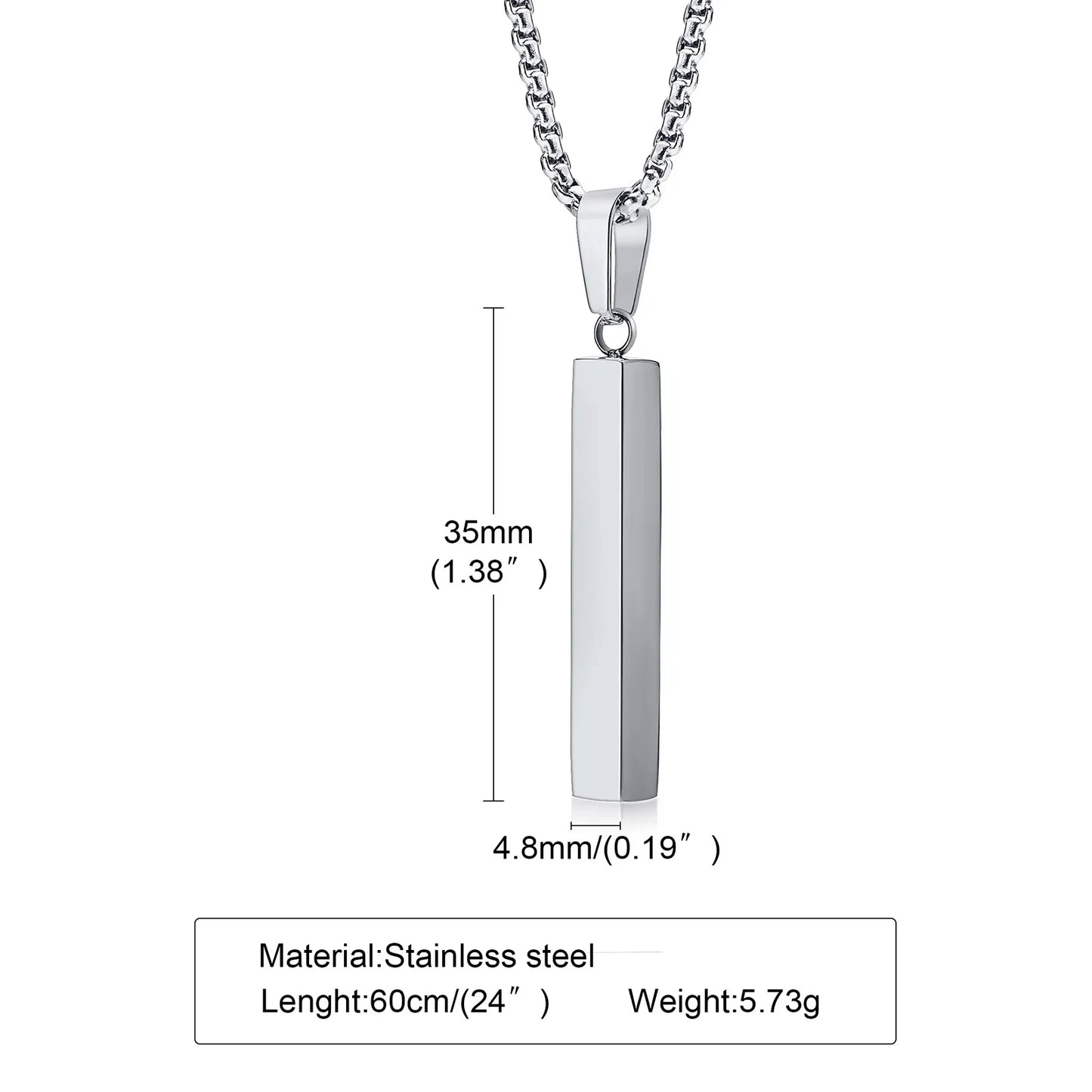 Waterproof Stainless Steel Bar Pendant Necklace – Unisex Minimalist Jewelry