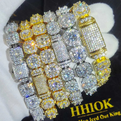 Unisex Hip Hop Iced Out CZ Tennis Bracelet – 10/12mm Square Diamond Link Chain Jewelry - Elegant Gift for All