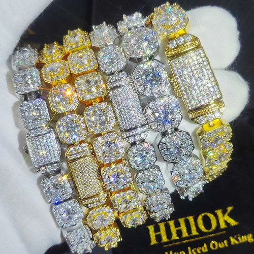 Unisex Hip Hop Iced Out CZ Tennis Bracelet – 10/12mm Square Diamond Link Chain Jewelry - Elegant Gift for All