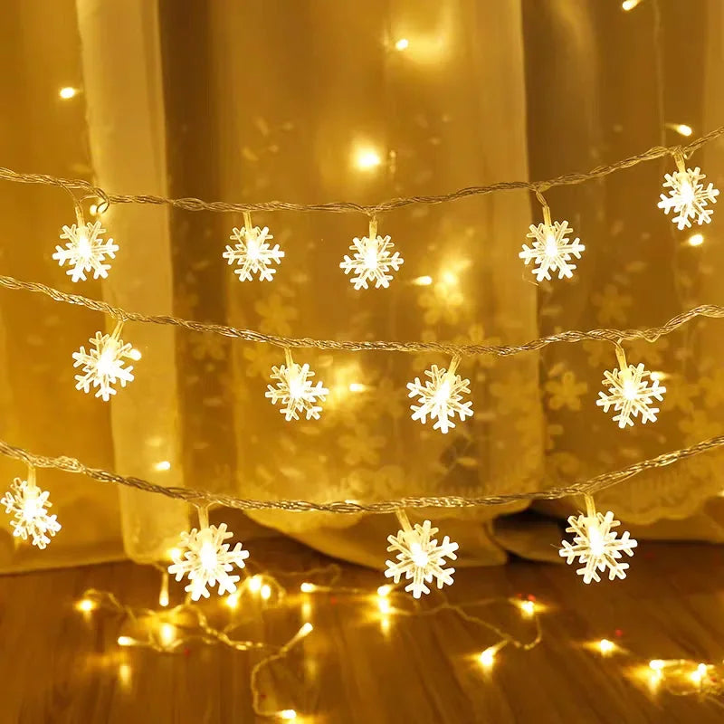 Christmas Fairy Light Snowflake LED String Lights, ideal for Xmas room décor, holiday garlands, Santa Claus gifts, and New Year ornaments
