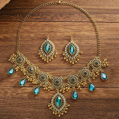 Hollow Metal Ethnic Water Drop Jewelry Set for Women – Vintage Resin Pendant  Necklace & Earring Gift Set for Her