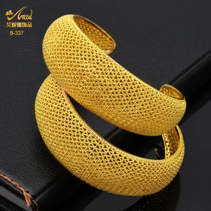 ANIID Dubai 24k Golden Cuff Bangles For Women - African Luxury Charm Bracelet Bangles Nigerian Wedding Gold Color Jewelry Gifts