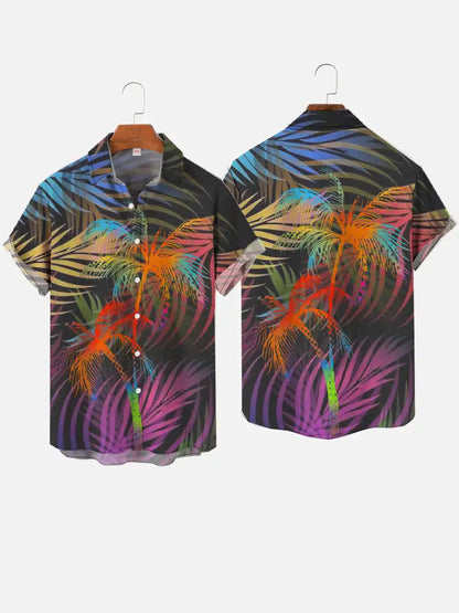 Men’s 3D Hawaiian Shirt for Summer – Coconut Tree Sunset Print Short Sleeve Beach Top - Perfect Gift for Him