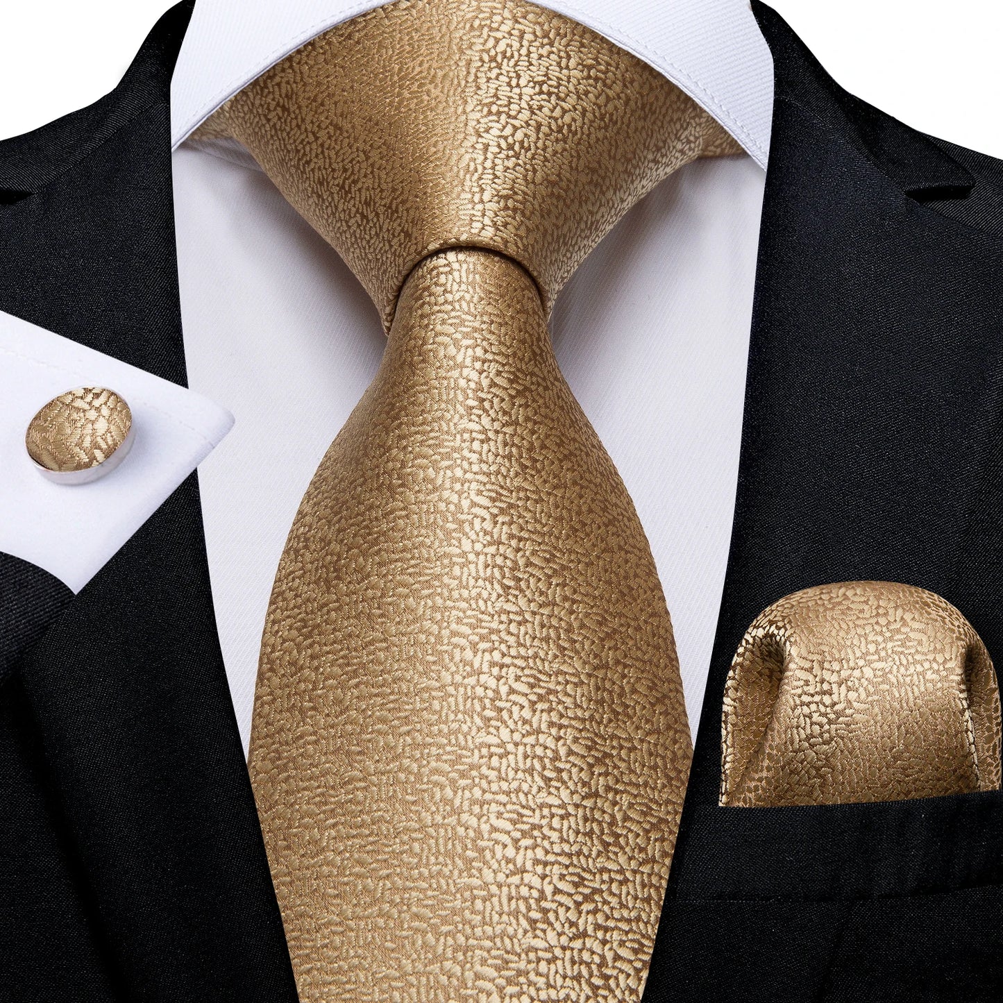 Luxury Orange Paisley Men's Tie Set for Business, Office, Party, Wedding| 3.15 Inch Silk Polyester Necktie, Cufflinks & Pocket Square - Perfect Gift for Him