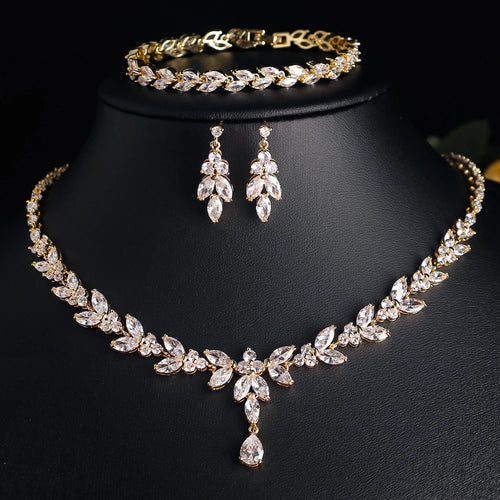 Women's Wedding Accessories Uilz Leaf Earrings & Necklace with Zircon Embellishments - Perfect Gift for Women