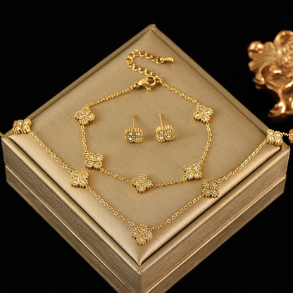 EILIECK 316L Stainless Steel White Zirconia Flower Petal Necklace Bracelet Earrings Set For Women New Trendy Jewelry Party Gift