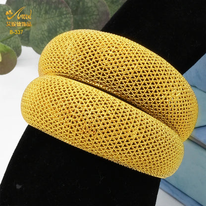 ANIID Dubai 24k Golden Cuff Bangles For Women - African Luxury Charm Bracelet Bangles Nigerian Wedding Gold Color Jewelry Gifts