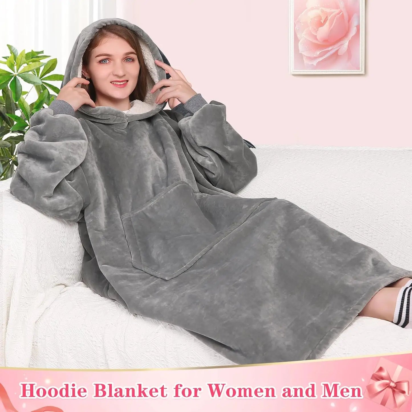 Super Sized Wearable Blanket Hoodie – Soft Hooded Sweatshirt with Sleeves & Pockets—Perfect For Gifting Comfort and Relaxation
