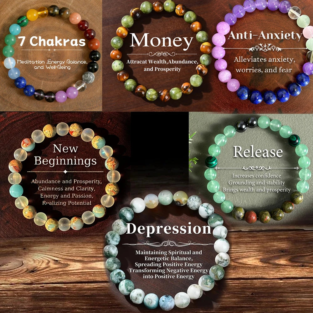 Natural Stone Beaded Bracelet – Healing, Anxiety Relief & Protection