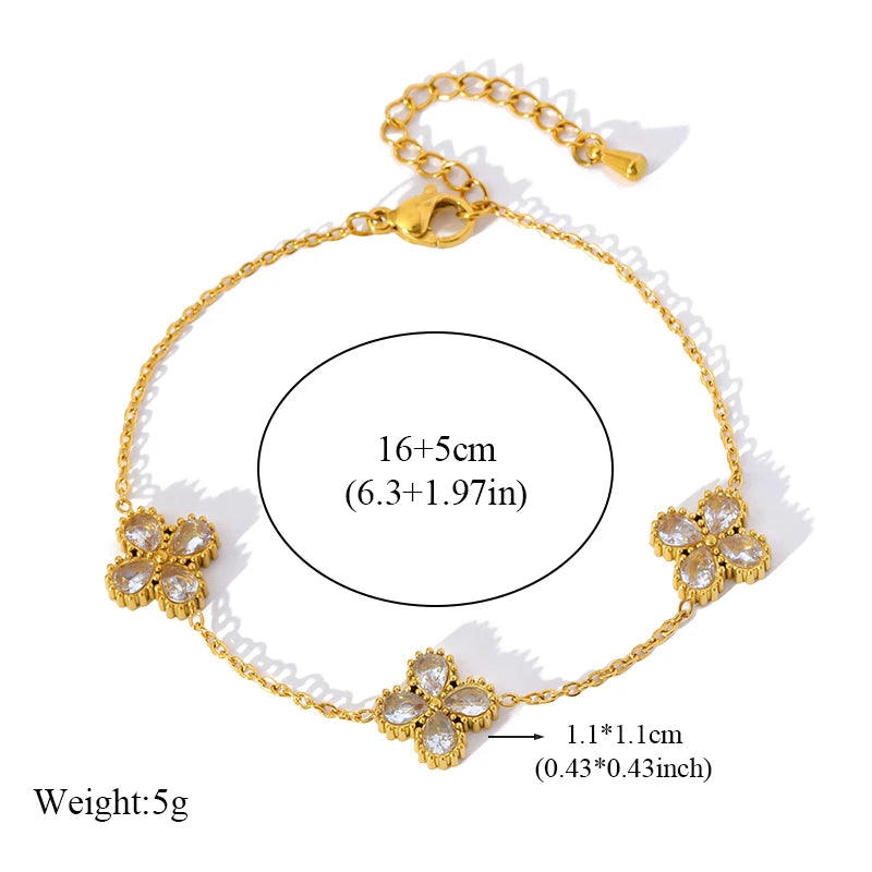 EILIECK 316L Stainless Steel White Zirconia Flower Petal Necklace Bracelet Earrings Set For Women New Trendy Jewelry Party Gift