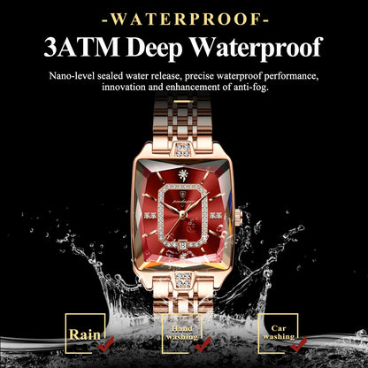 Luxury Rectangle Stainless Steel Women’s Wristwatch | POEDAGAR Waterproof Quartz Watch with Date Display | Ideal Gift for Her