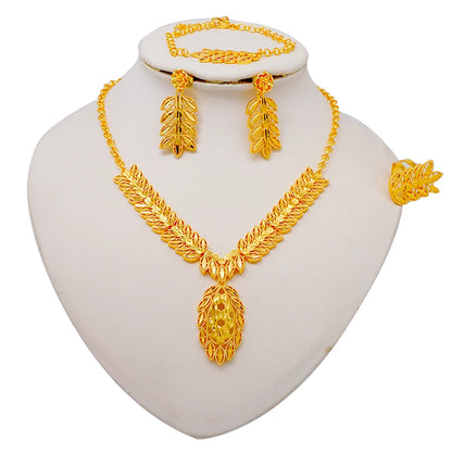 African Indian Gold Jewelry Set for Women – Dubai Style Bridal Tassel Long Necklace, Earrings, Ring & Bangle - Ideal Gift for Her