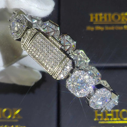 Unisex Hip Hop Iced Out CZ Tennis Bracelet – 10/12mm Square Diamond Link Chain Jewelry - Elegant Gift for All