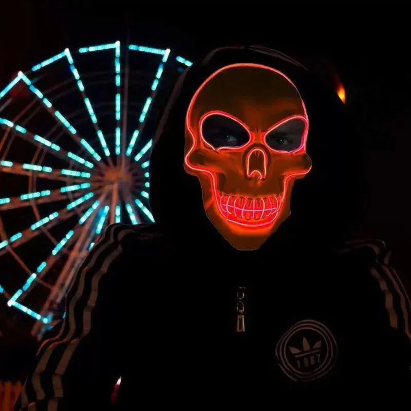 Halloween LED Horror Skull Mask – Luminous Cold Light Cosplay Mask for Spooky Parties & Decorations