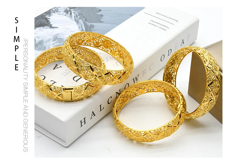 ANIID Dubai 24K Gold Plated Bangle Arabic / Indian Bridal Charm Bracelet | Luxury Wedding & Party Jewelry