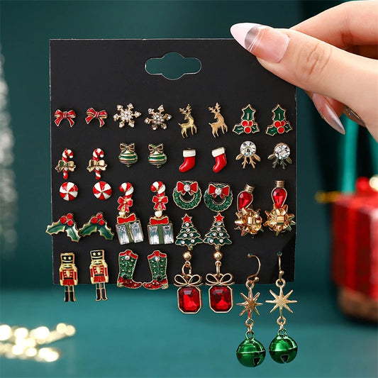 Christmas Earrings Set for Women 12/20 Pairs – Crystal Zircon Snowflake, Bowknot, Elk & Xmas Tree Holiday Gifts