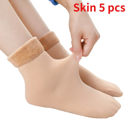 5 Pairs Winter Thermal Wool Cashmere Socks – Warm Seamless Unisex Velvet Sock