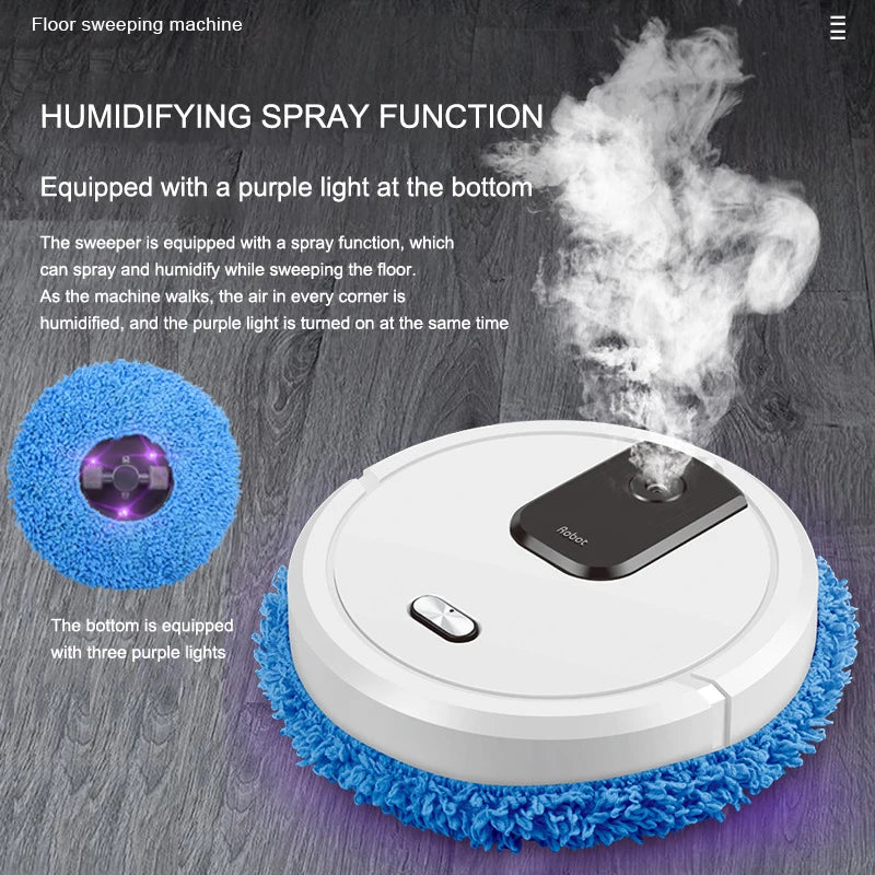 Smart Robot Vacuum Cleaner Sweeping & Mop with Humidifying Spray - Rechargeable Robot Home Appliance, Pet Friendly
