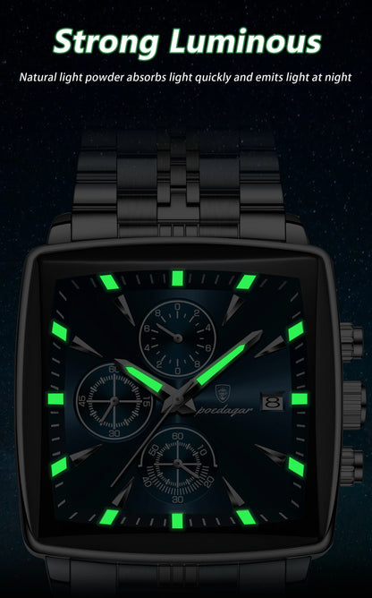POEDAGAR Square Men’s Watch, Waterproof – Premium Stainless Steel Chronograph with Luminous Display Casual Wrist Watch. Gift for all.