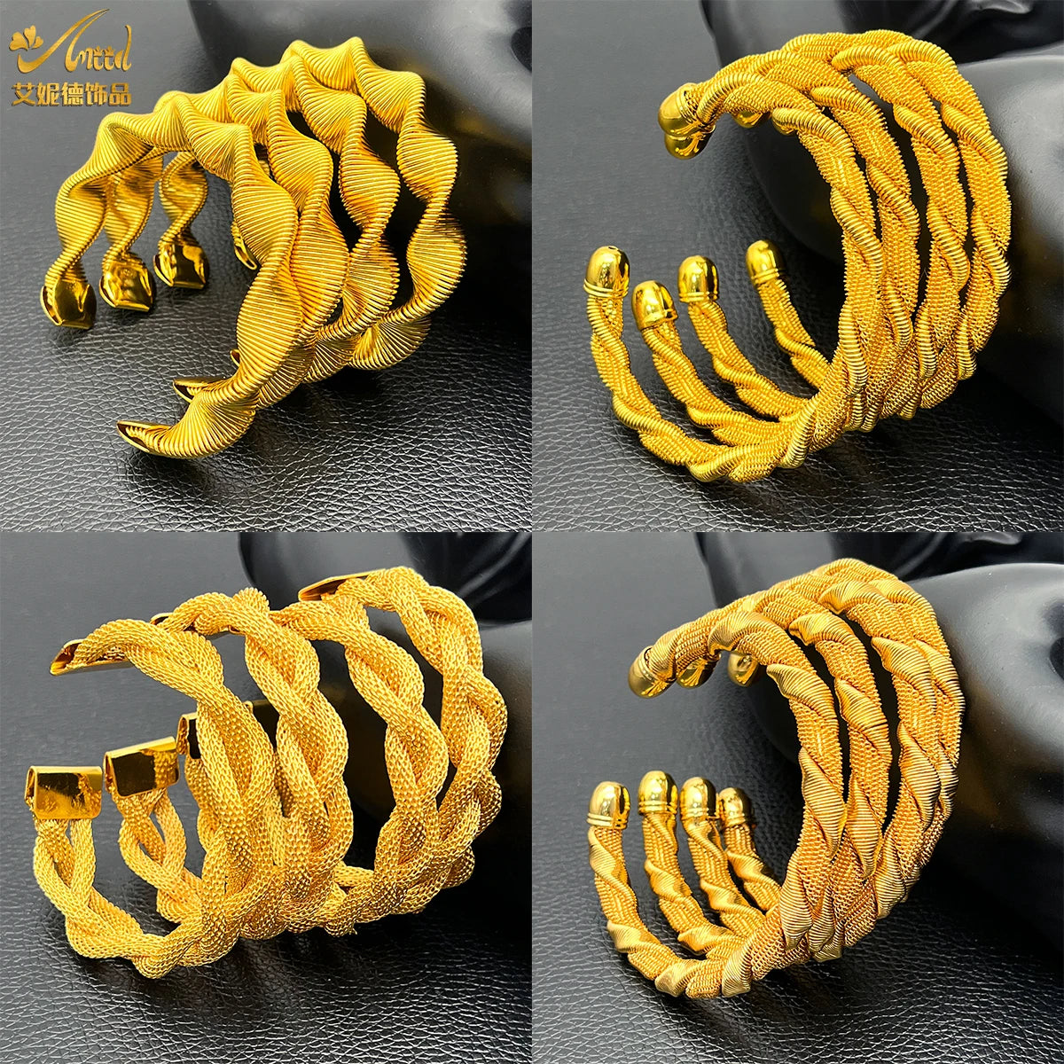 24K Gold Color Cuff Bangles  for Women – Dubai-Inspired Wedding Charm Jewelry, Arabic Party Twist Bracelet By ANIID  - Ideal Gift for Her