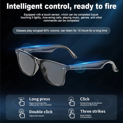 LIGE Intelligent Translation Smart Bluetooth Glasses - Wireless Calling Sunglasses with Mic, Touch Control & Voice Assistant - Perfect Gift for All