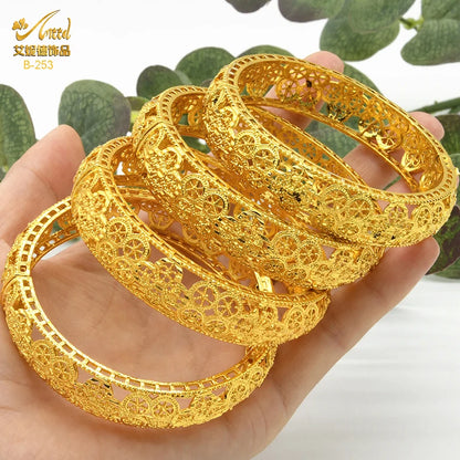 ANIID Dubai 24K Gold Plated Bangle Arabic / Indian Bridal Charm Bracelet | Luxury Wedding & Party Jewelry