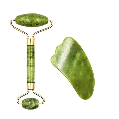 Jade Roller And Gua Sha Set - Natural Stone Dual-Ended Massage Tools For Face, Neck & Whole Body Care. Get Glowing Skin - Ideal Gift For All Women.