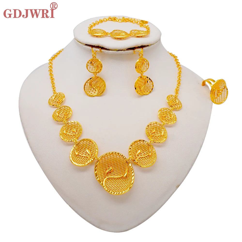 African Indian Gold Jewelry Set for Women – Dubai Style Bridal Tassel Long Necklace, Earrings, Ring & Bangle - Ideal Gift for Her
