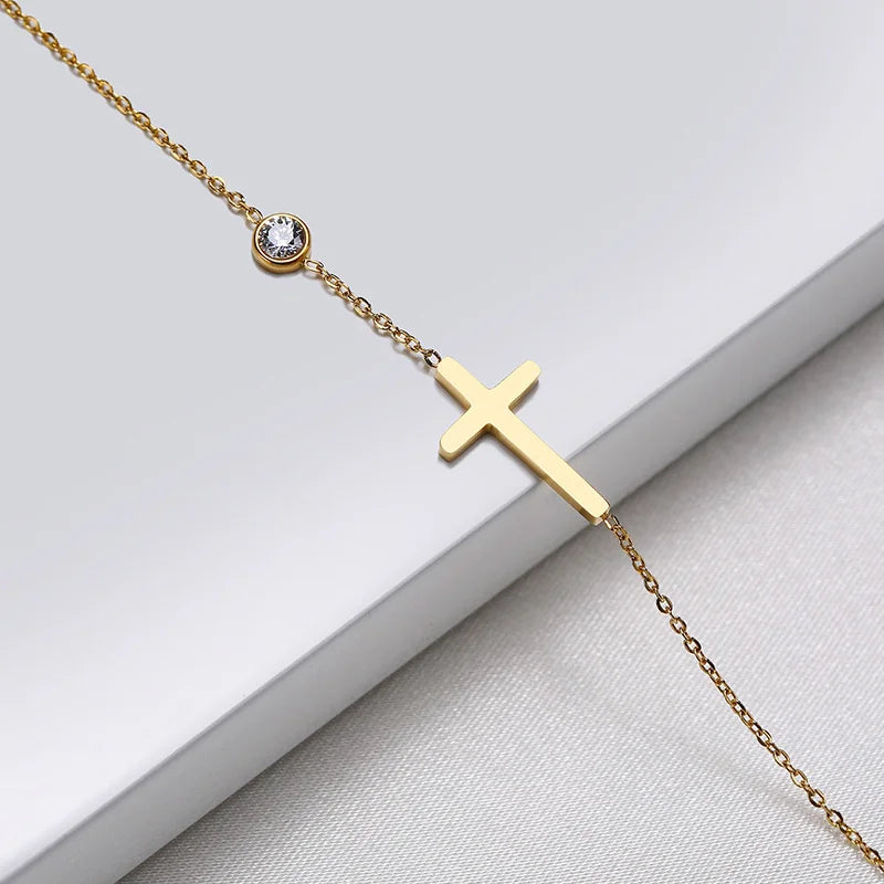 Women’s Minimalist Thin Chain Bracelet Cross Moon Star Charm