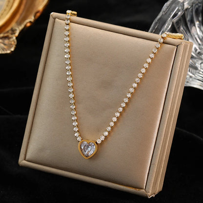 EILIECK 316L Stainless Steel White Green Red Zirconia Crystal Necklace For Women Fashion Neck Jewelry Wedding Party Accessories