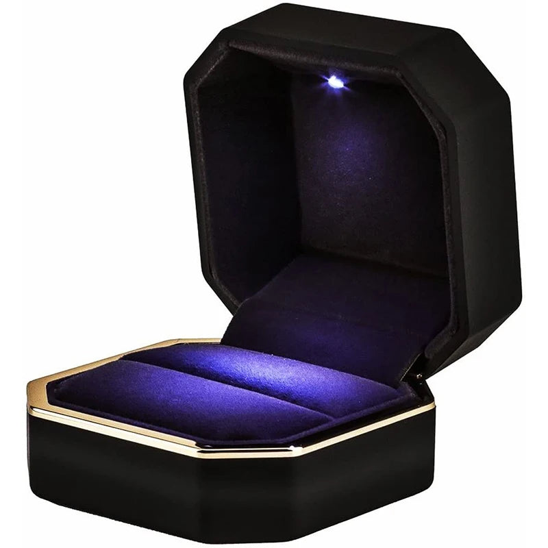 LED Light Velvet Jewelry Ring/Necklace Pendant Box – Luxury Gift Display Case for Proposal, Engagement & Wedding