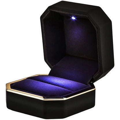 LED Light Velvet Jewelry Ring/Necklace Pendant Box – Luxury Gift Display Case for Proposal, Engagement & Wedding